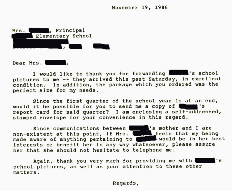 School Nov 1986 letter